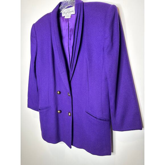 Vintage Oleg Cassini Purple Double Breasted Blazer Gold Buttons 80s 90s medium - Picture 6 of 12